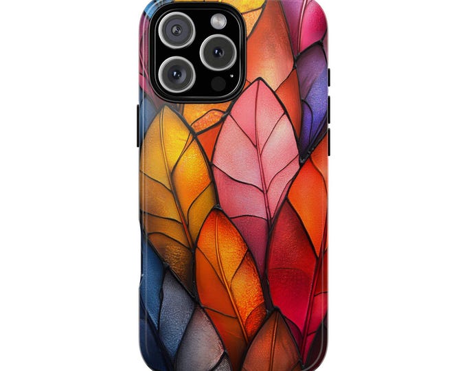 Feathers Leaf Stained Glass Yellow Pink Phone Case: iPhone, Galaxy, Pixel - Lifetime Warranty
