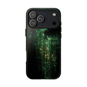 Digital Rain Cloud Green Code Matrix Phone Case | iPhone, Galaxy, Pixel | Dual Layer Shockproof Cover