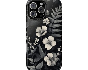 Vintage Botanical Floral Monochrome Ink Phone Case - Personalized, MagSafe Compatible, Lifetime Warranty