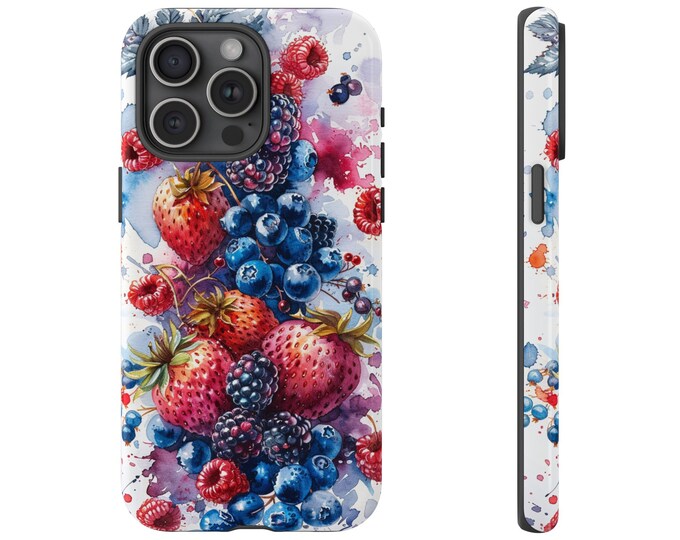 Watercolor Berry Fruit Splash Phone Case: iPhone, Galaxy, Pixel - Lifetime Warranty
