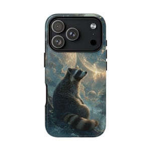 Celestial Raccoon Glowing Planets Phone Cover Case: iPhone, Galaxy, Pixel