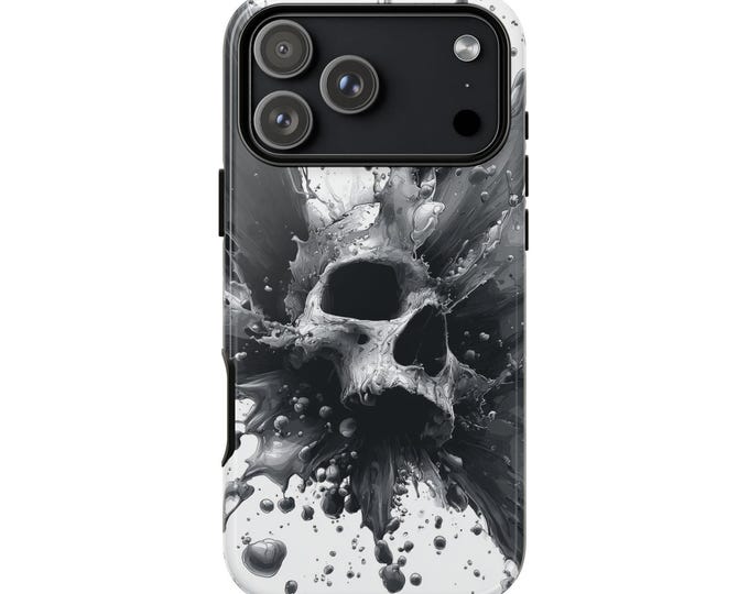 Skull Liquid Splash Gray Phone Case: iPhone, Galaxy, Pixel - Lifetime Warranty
