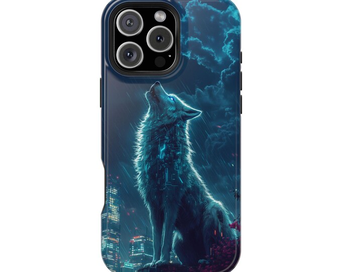 Circuitry Blue Wolf Neon City Pulse Phone Case: iPhone, Galaxy, Pixel - Lifetime Warranty