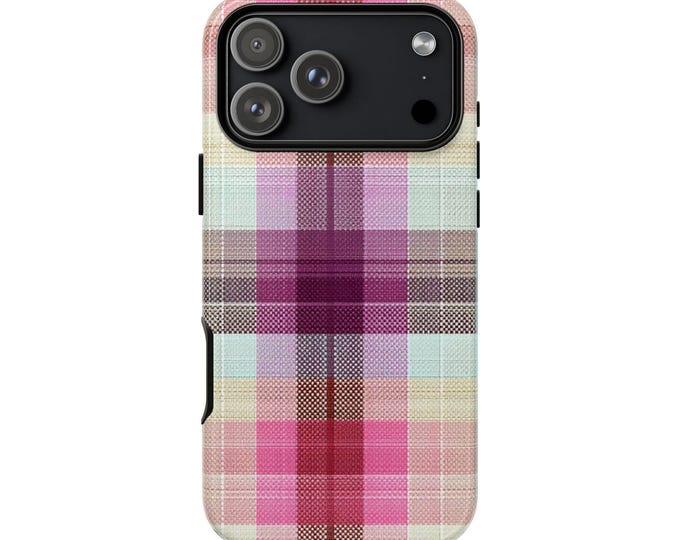 Cotton Candy Plaid Pink Cream Phone Case: iPhone, Galaxy, Pixel - Lifetime Warranty