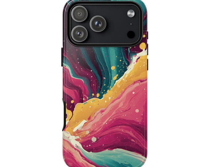 Hot Pink Teal Liquid Paint Splash Phone Case: iPhone, Galaxy, Pixel - Lifetime Warranty
