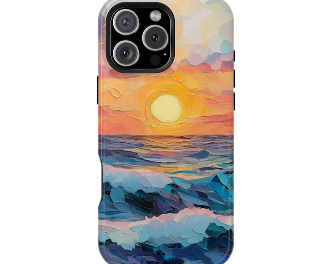 Ocean Sunset Pastel Brushed Paint Illustration Phone Case: iPhone, Galaxy, Pixel - Lifetime Warranty