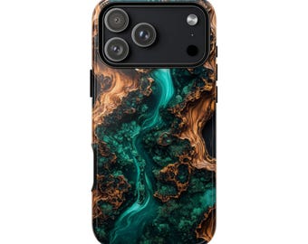 Emerald Teal Resin Walnut Wood Print Phone Case • Original Artwork • Heavy Duty Protection • Tech Gift • Lifetime Warranty