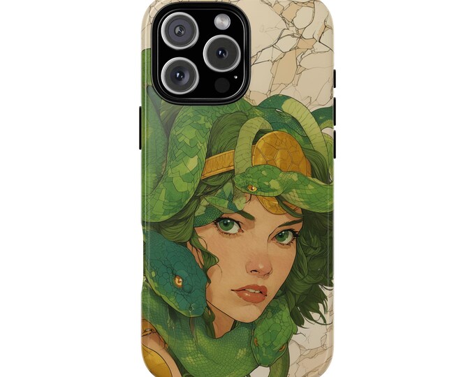 Medusa Watercolor Green Snakes Vintage Art Phone Case: iPhone, Galaxy, Pixel - MagSafe Compatible