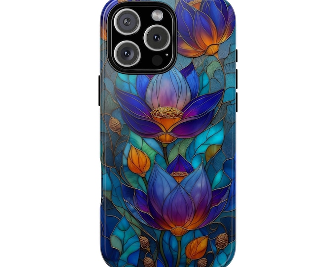 Purple Lotus Floral Stained Glass Phone Case: iPhone, Galaxy, Pixel - Lifetime Warranty