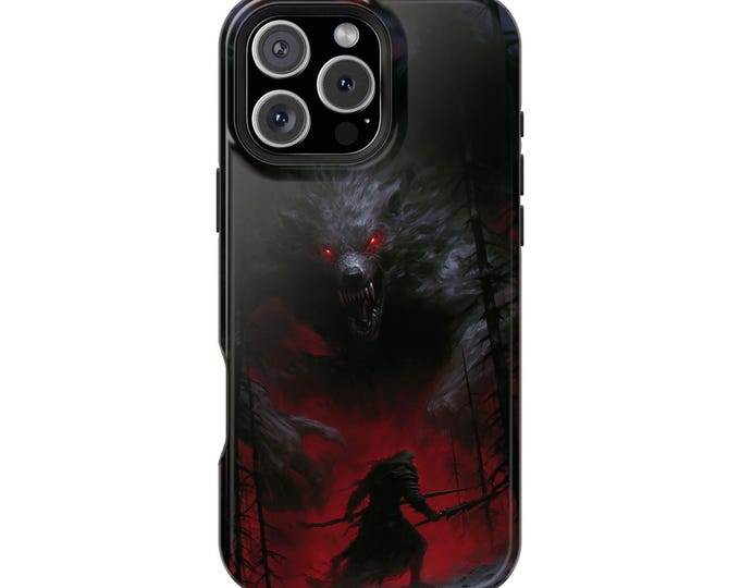 Crimson Forest Wolf Warrior Werewolf Phone Case: iPhone, Galaxy, Pixel - Lifetime Warranty