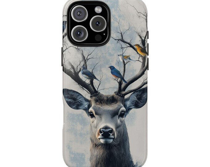 Deer Tree Branch Antlers Birds Art Phone Case: iPhone, Galaxy, Pixel - Lifetime Warranty