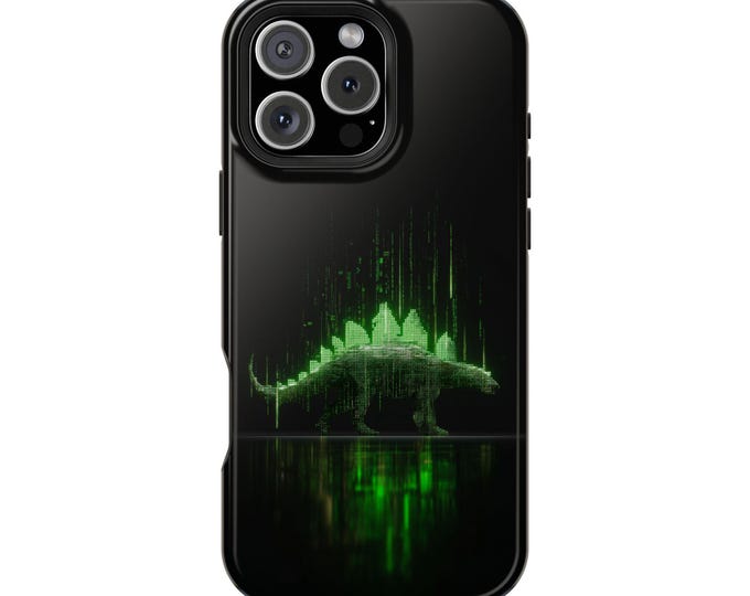 Stegosaurus Matrix Green Code Dinosaur Phone Case: iPhone, Galaxy, Pixel - Lifetime Warranty