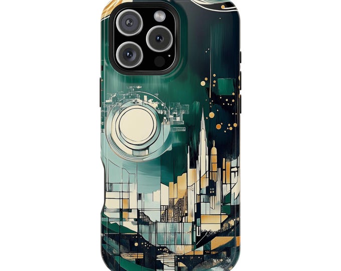 Emerald Abstract City Artistic Buildings Artwork Phone Case: iPhone, Galaxy, Pixel - Lifetime Warranty