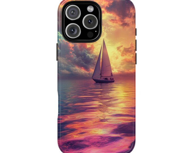 Sailboat Sunset Iridescent Ocean Phone Case: iPhone, Galaxy, Pixel - Lifetime Warranty
