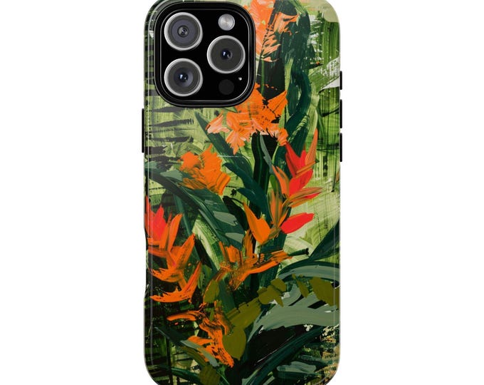 Tropical Green Orange Wild Flower Acrylic Phone Case for iPhone | Samsung Galaxy | Google Pixel