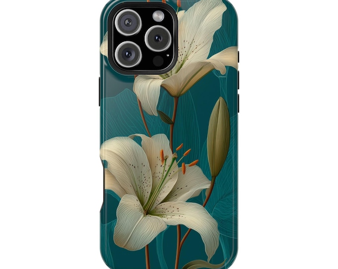 Wild Lily Flowers on Teal Green Phone Case: iPhone, Galaxy, Pixel - Lifetime Warranty