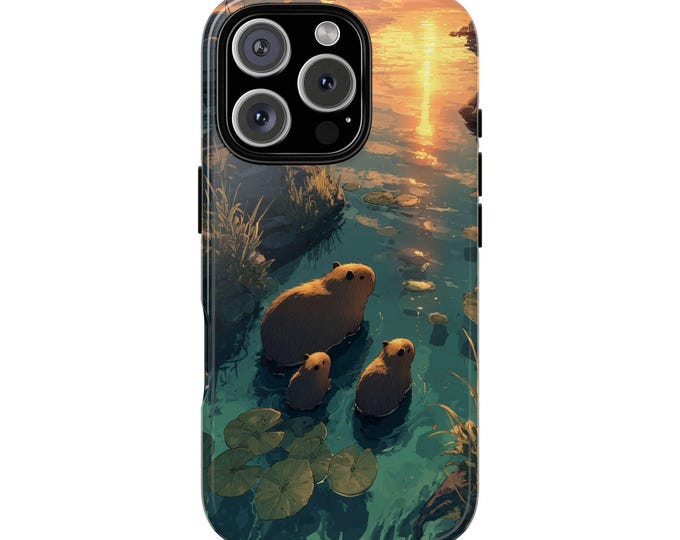 Capybara Family Sunset Ocean Phone Case: iPhone, Galaxy, Pixel - Lifetime Warranty