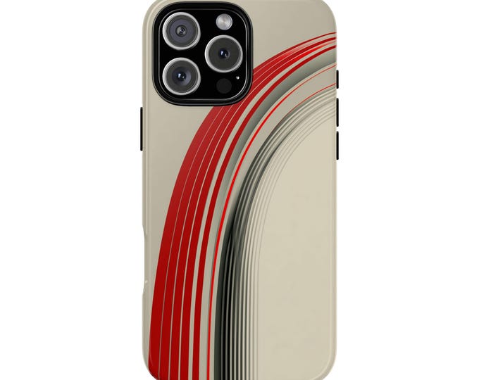 Modern Red Black Wave Lines Beige Phone Case: iPhone, Galaxy, Pixel - Lifetime Warranty