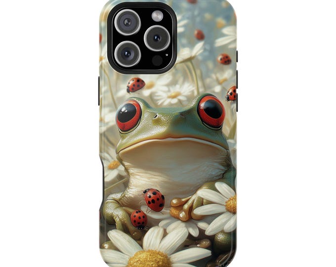 Green Frog Ladybugs Daisy Flowers Cute Froggy Phone Case for iPhone | Samsung Galaxy | Google Pixel