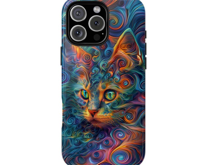 Psychedelic Cat Acid Vortex Kitty Artwork Phone Case: iPhone, Galaxy, Pixel - Lifetime Warranty