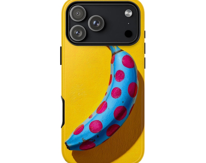 Banana Blue Pink Polka Dots Yellow Phone Case: iPhone, Galaxy, Pixel - Lifetime Warranty