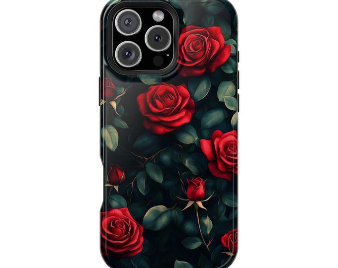 Red Rose Flowers Dark Green Poster Phone Case for iPhone | Samsung Galaxy | Google Pixel