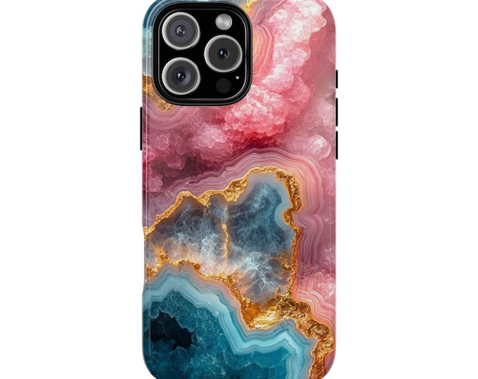 Aqua Pink Geode Crystal Rock Phone Case: iPhone, Galaxy, Pixel - Lifetime Warranty