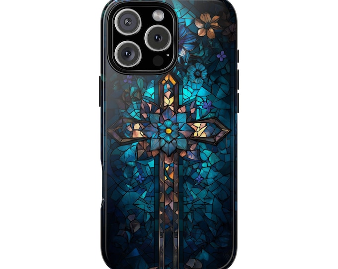 Blue Stained Glass Cross Christian Faith Phone Case for iPhone | Samsung Galaxy | Google Pixel