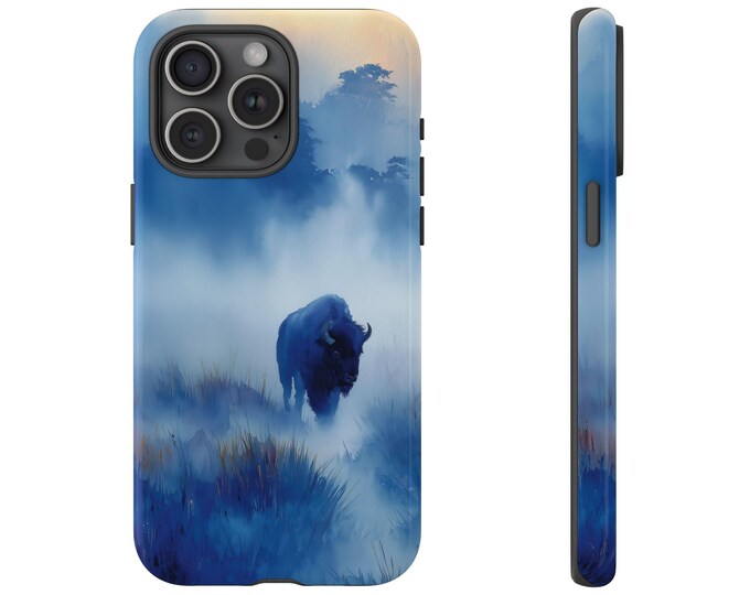 Bison Blue Fog Misty Meadow Buffalo Phone Case - iPhone 17 Pro Max 16 15 14 13 12 11, Samsung Galaxy S25 Ultra S24 S23 S22, Google Pixel