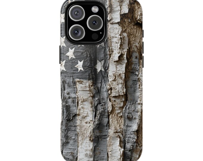 American Flag Bark Aspen Gray Print Phone Case: iPhone, Galaxy, Pixel - Lifetime Warranty