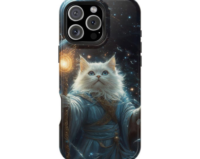Celestial Persian Mage Cat Blue Phone Case: iPhone, Galaxy, Pixel - Lifetime Warranty