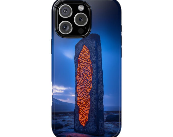 Tall Orange Celtic Knotwork Rune Viking Stone Phone Case: iPhone, Galaxy, Pixel - Lifetime Warranty