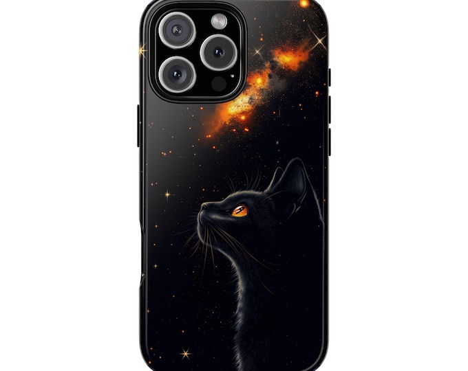 Black Cat Orange Nebula Phone Case: iPhone, Galaxy, Pixel - Lifetime Warranty