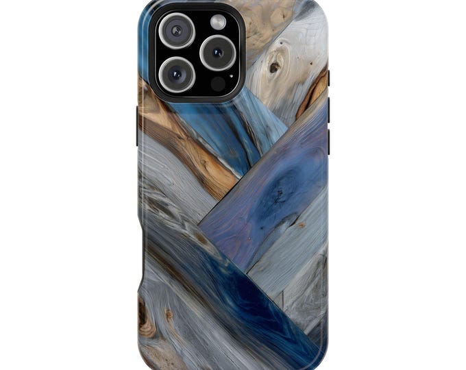 Ice Blue Navy Redwood Diagonal Pattern Phone Case: iPhone, Galaxy, Pixel - Lifetime Warranty