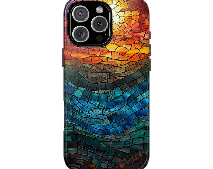 Sunset Ocean Stained Glass Mosaic Phone Case: iPhone, Galaxy, Pixel - Lifetime Warranty
