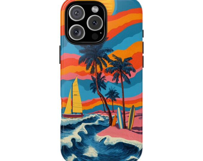 Retro Beach Waves Neon Summer Phone Case: iPhone, Galaxy, Pixel - Lifetime Warranty