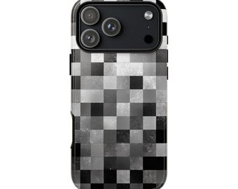 Gray Black Checkerboard Opaque Silver Phone Case • Original Artwork • Heavy Duty Protection • Tech Gift • Lifetime Warranty