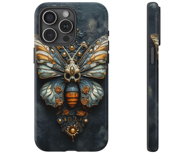 Skull Hawk Moth Phone Case | iPhone, Samsung Galaxy, Pixel | Nocturnal Reaper Death Head Moth Gothic Moths Lover Pin Design Tough Cover