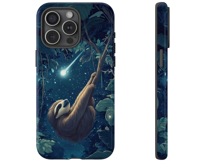 Sloth Tree Branch Night Sky Comet Phone Case: iPhone, Galaxy, Pixel - Lifetime Warranty