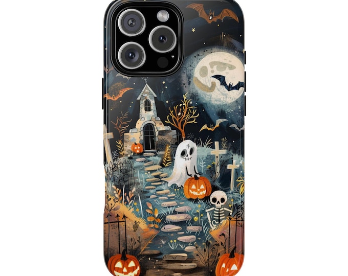 Halloween Haunted Graveyard Ghost Pumpkins Phone Case: iPhone, Samsung Galaxy, Pixel - MagSafe Compatible