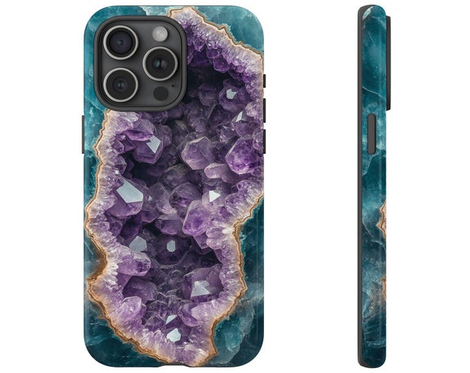 Amethyst Crystalline Rock Case, Amethyst Topaz Crystal Cover, Purple Mint Geode Design - Phone Case for Samsung Galaxy, iPhone, Pixel