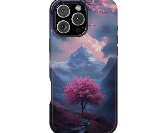 Beautiful Mountain Pink Blossom Tree Phone Case: iPhone, Galaxy, Pixel - Lifetime Warranty