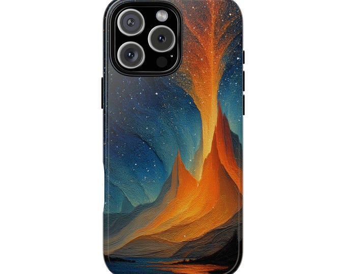 Volcano Abstract Eruption Sky Stars Phone Case: iPhone, Galaxy, Pixel - Lifetime Warranty