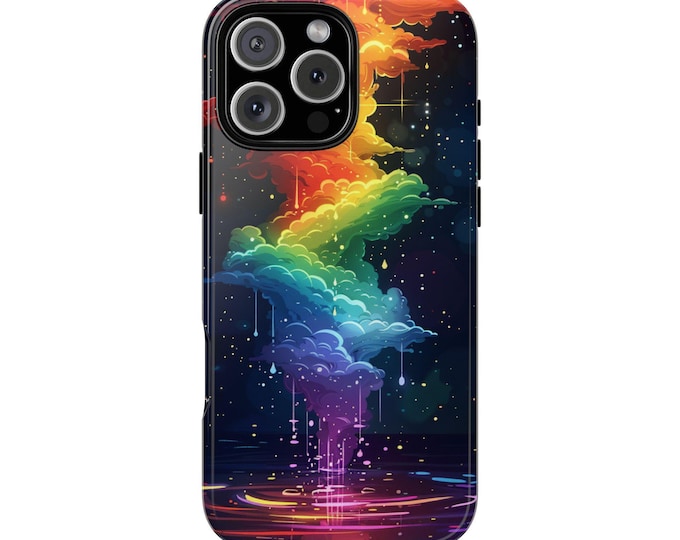 Rainbow Rain Drops Dripping Cloud Phone Case: iPhone, Galaxy, Pixel - Lifetime Warranty