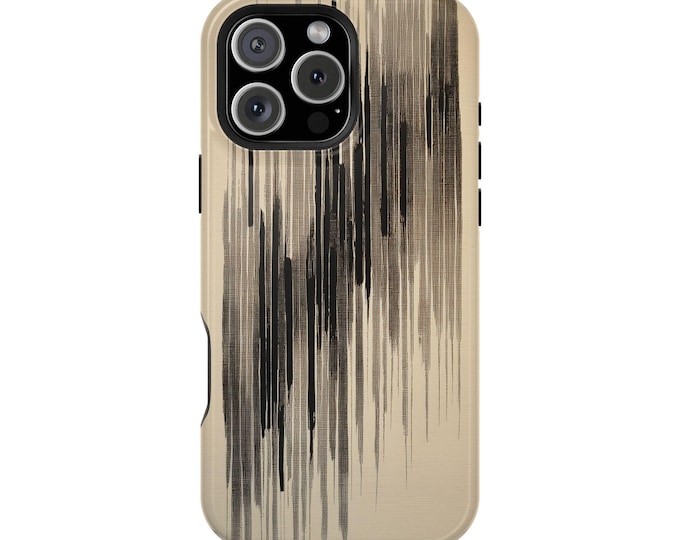 Black Ink Vertical Line Cream Canvas Phone Case: iPhone, Galaxy, Pixel - Lifetime Warranty