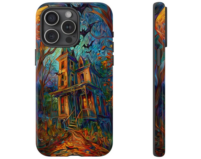 Trippy Abstract Haunted House Bats Phone Case: iPhone, Galaxy, Pixel - Lifetime Warranty