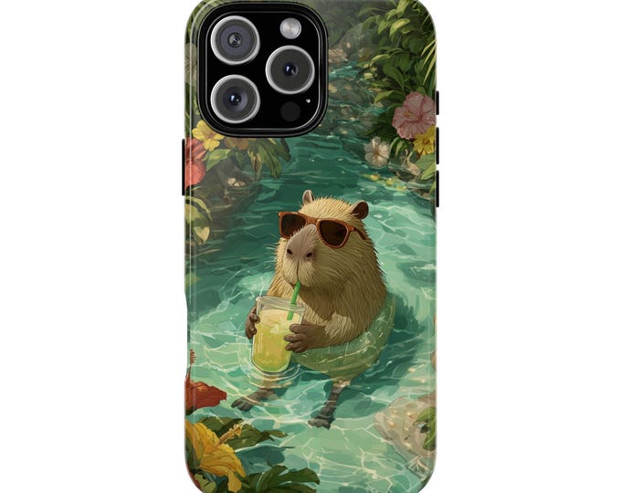Capybara Sunglasses Summer Drink Phone Case: iPhone, Galaxy, Pixel - Lifetime Warranty