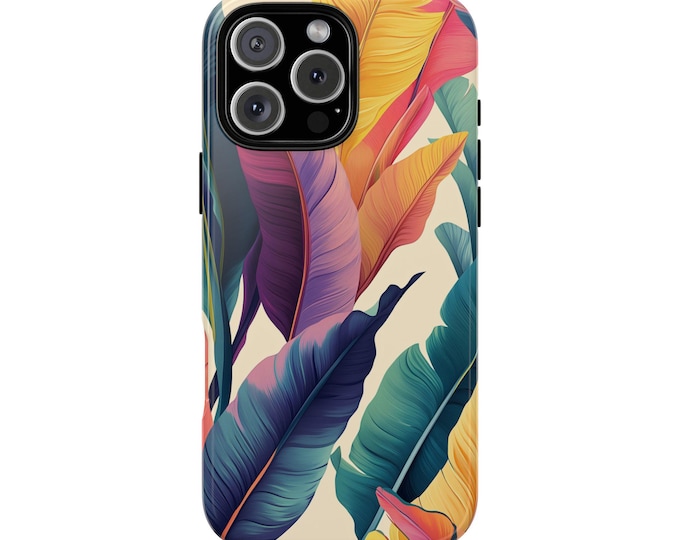Monstera Plant Leaves Teal Blue Orange Floral Phone Case: iPhone, Galaxy, Pixel - Lifetime Warranty