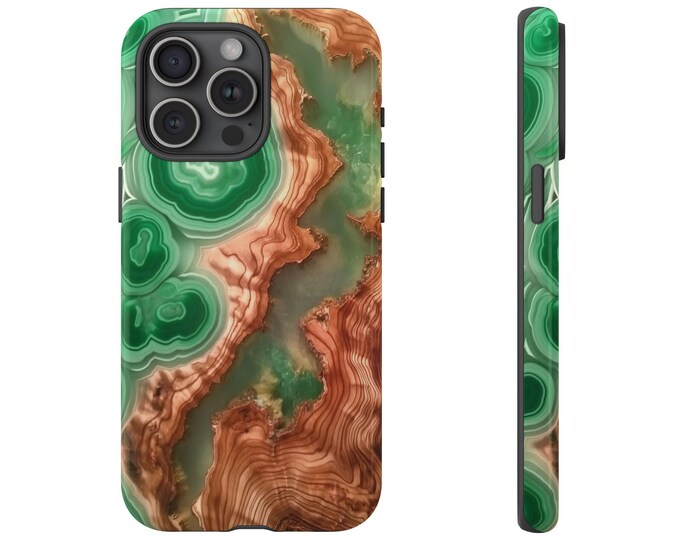 Mint Marble Resin Wood Hybrid Phone Case: iPhone, Galaxy, Pixel - Lifetime Warranty