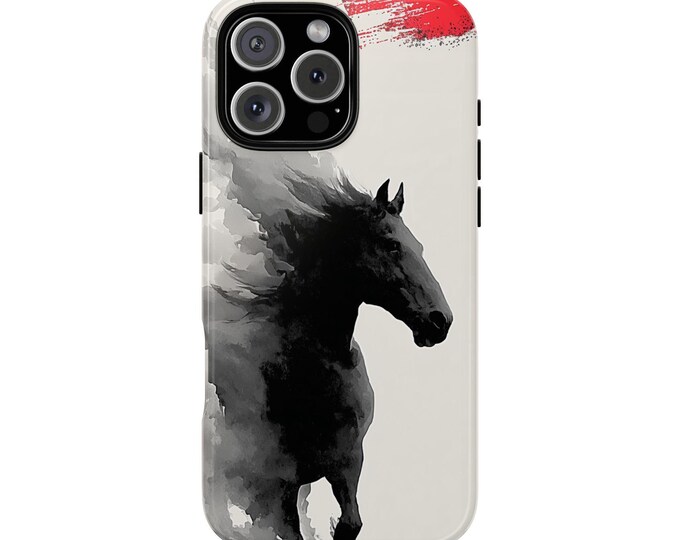 Black Ink Horse Serene Watercolor Phone Case: iPhone, Galaxy, Pixel - Lifetime Warranty